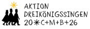 Logo Sternsinger 2026. Drei Sternsinger mit der Aufschrift 20*C+M+B+26